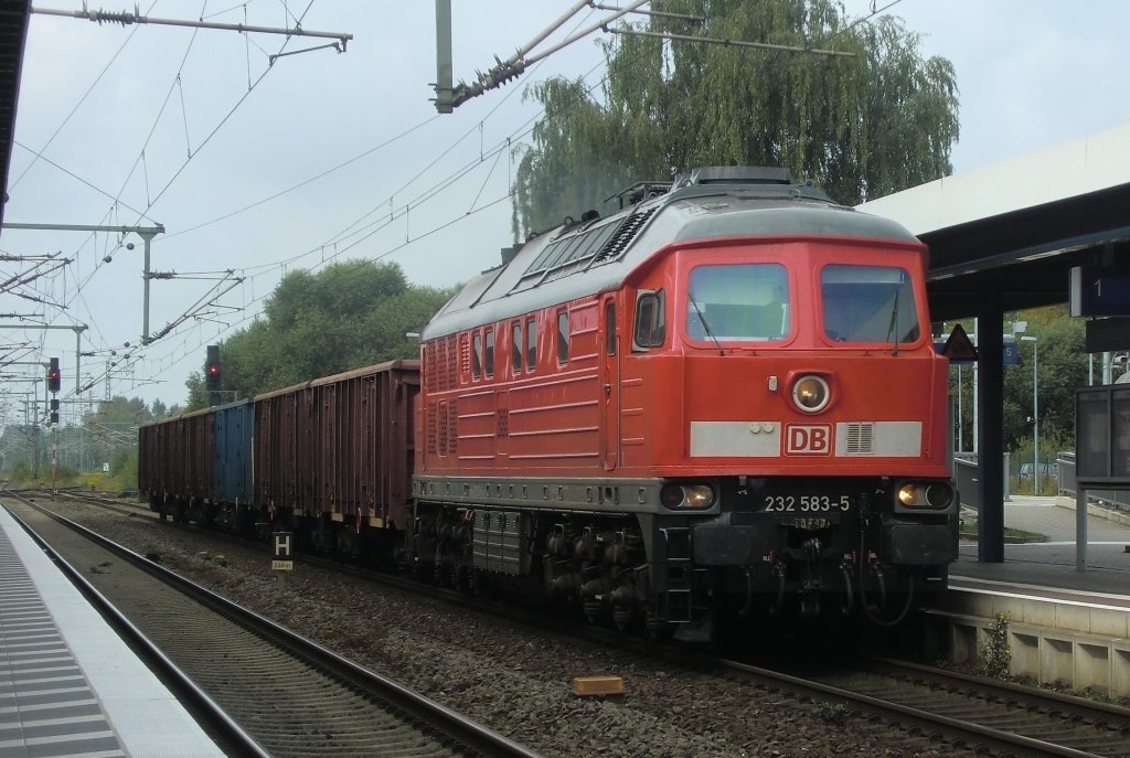 Die 232 583 bei der Durchfahrt im Bahnhof Brandenburg an der Havel am 13.8.2011