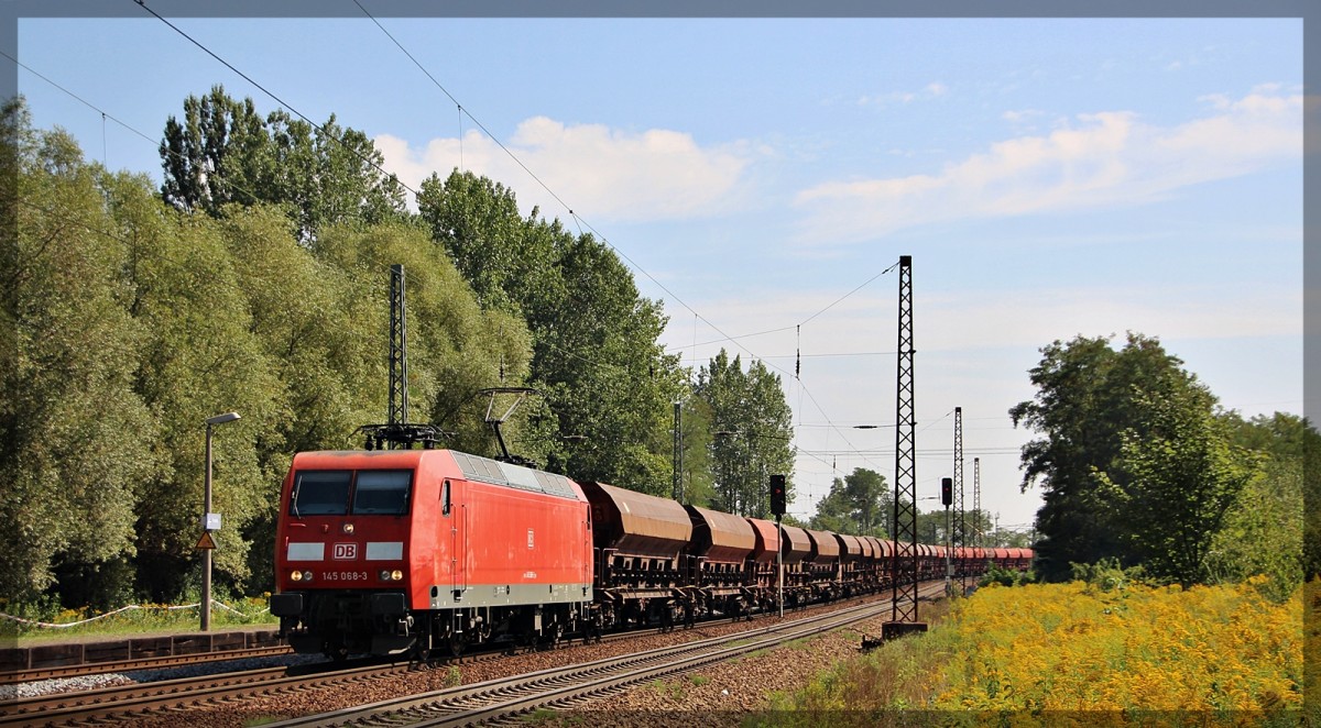 145 068 bei der Durchfahrt von Leipzig - Thekla am 21.08.2015 