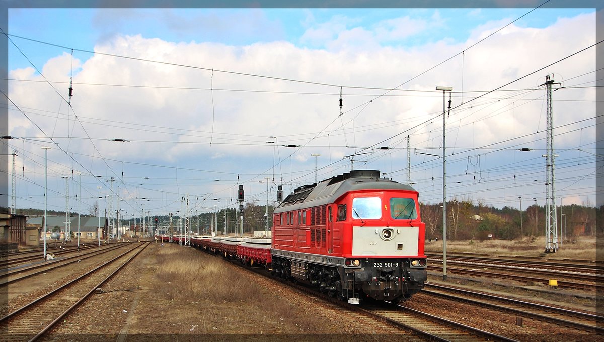232 901 der Wfl bei der Durchfahrt von Neustrelitz Hbf in Richtung Berlin am 24.03.2016