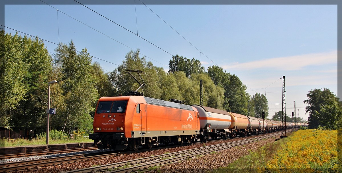 ArcelorMittal 145 081 bei der Durchfahrt von Leipzig - Thekla am 21.08.2015 