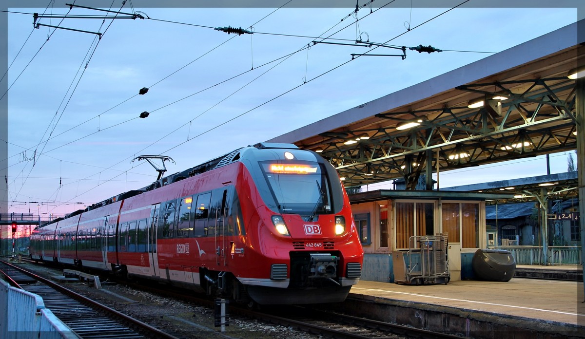 Der 442 345 bei seiner Pause im Neubrandenburger Bahnhof am 27.04.2015
